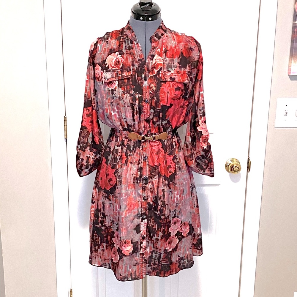 R&B pink floral shirt dress S 426